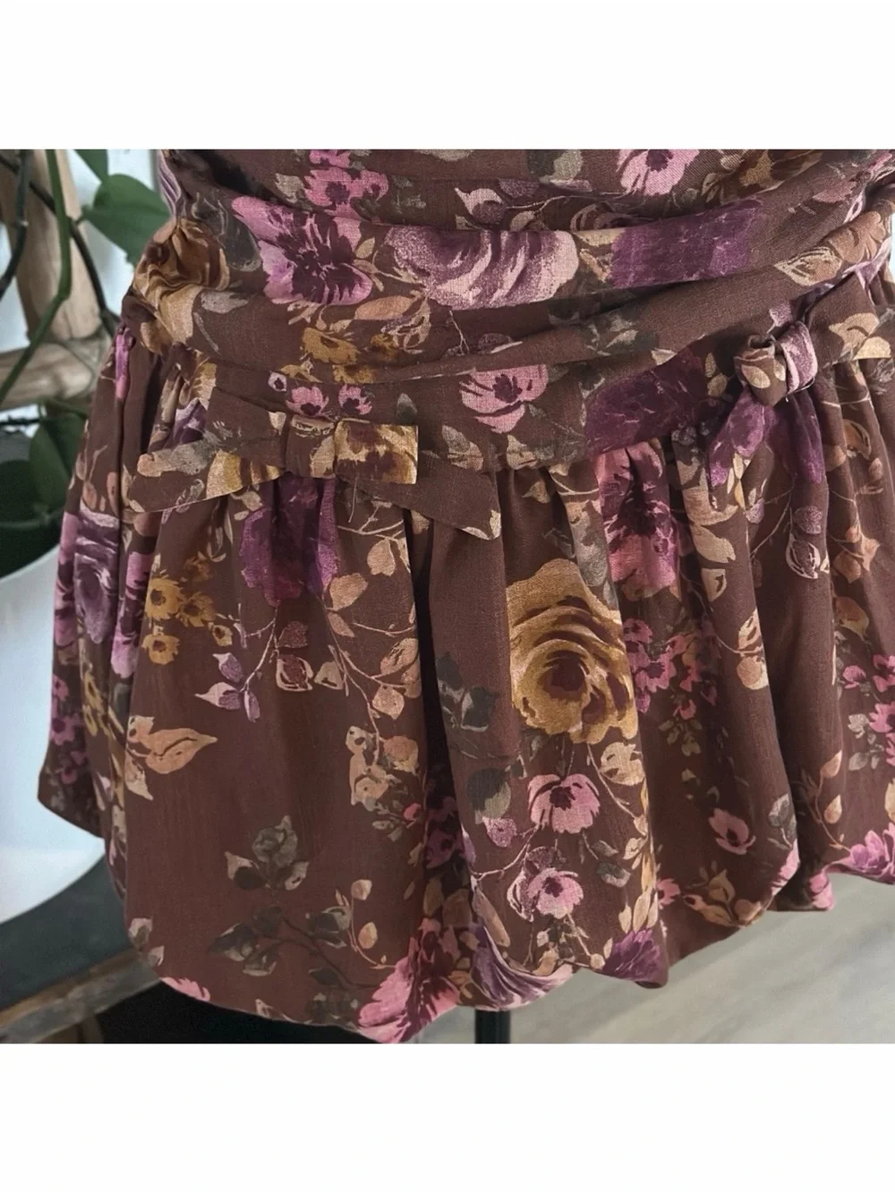 Jessica Simpson Strapless Mini Dress + Hair Bow 2 Pc Set Earthy Floral Cottage L